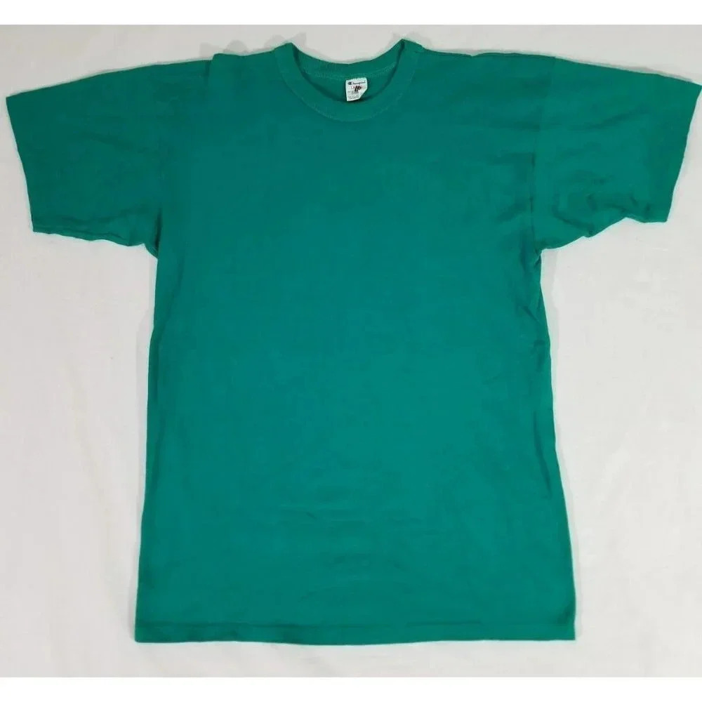 Vintage Champion 90's 100% Cotton Single Stitch Teal Blue USA Made Shirt Mens L - Picture 2 of 7